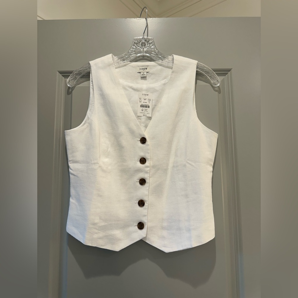 J. Crew Ivory Sleeveless Buttoned Vest